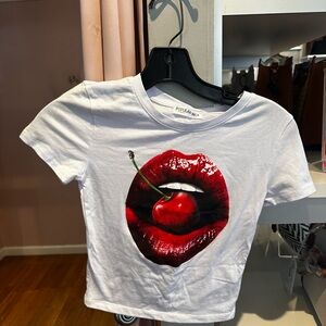Graphic Tee with Red Lips and Cherry